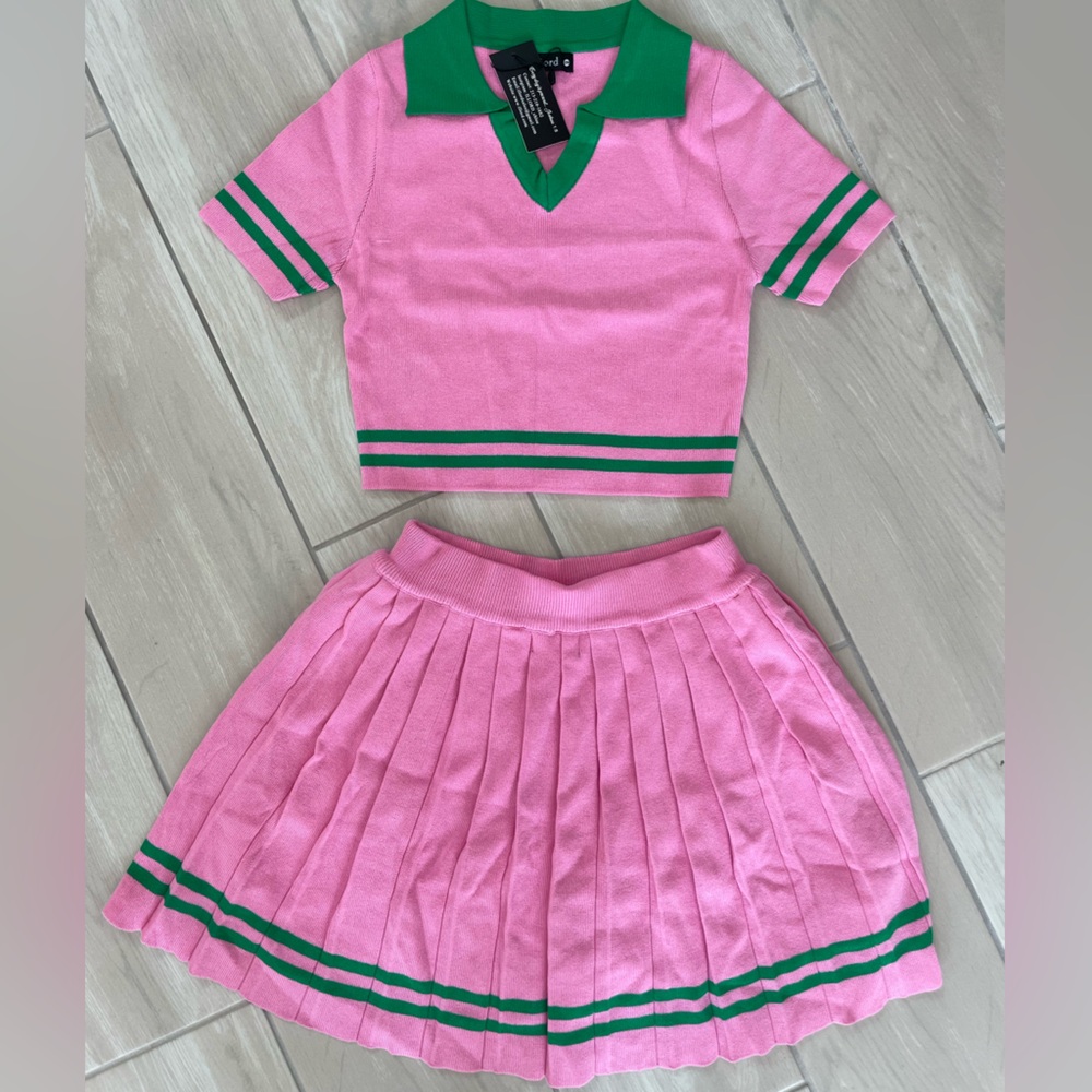 Pink and Green Women's Skirt Set